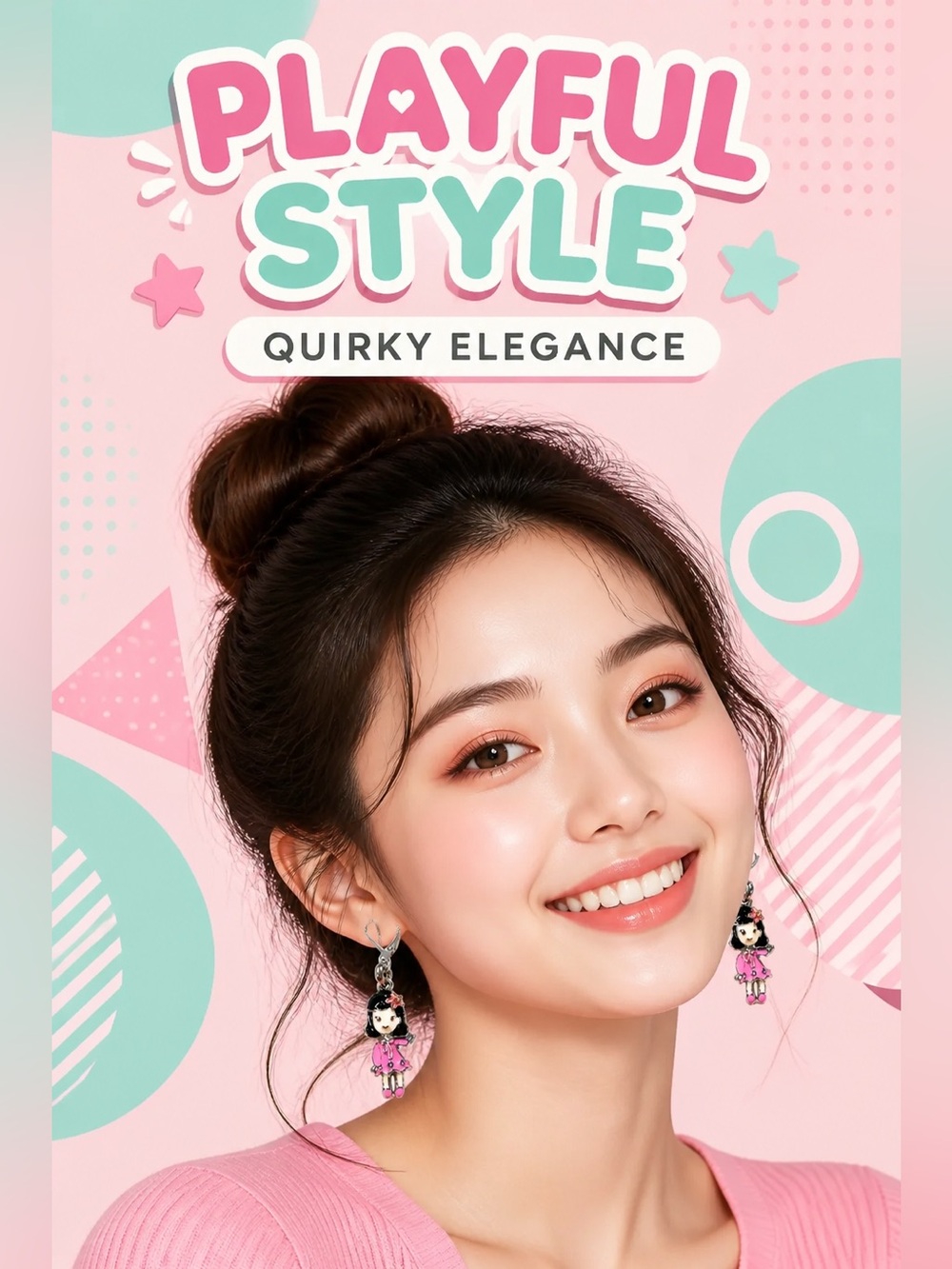 Playful Style Women's Pink earring Set